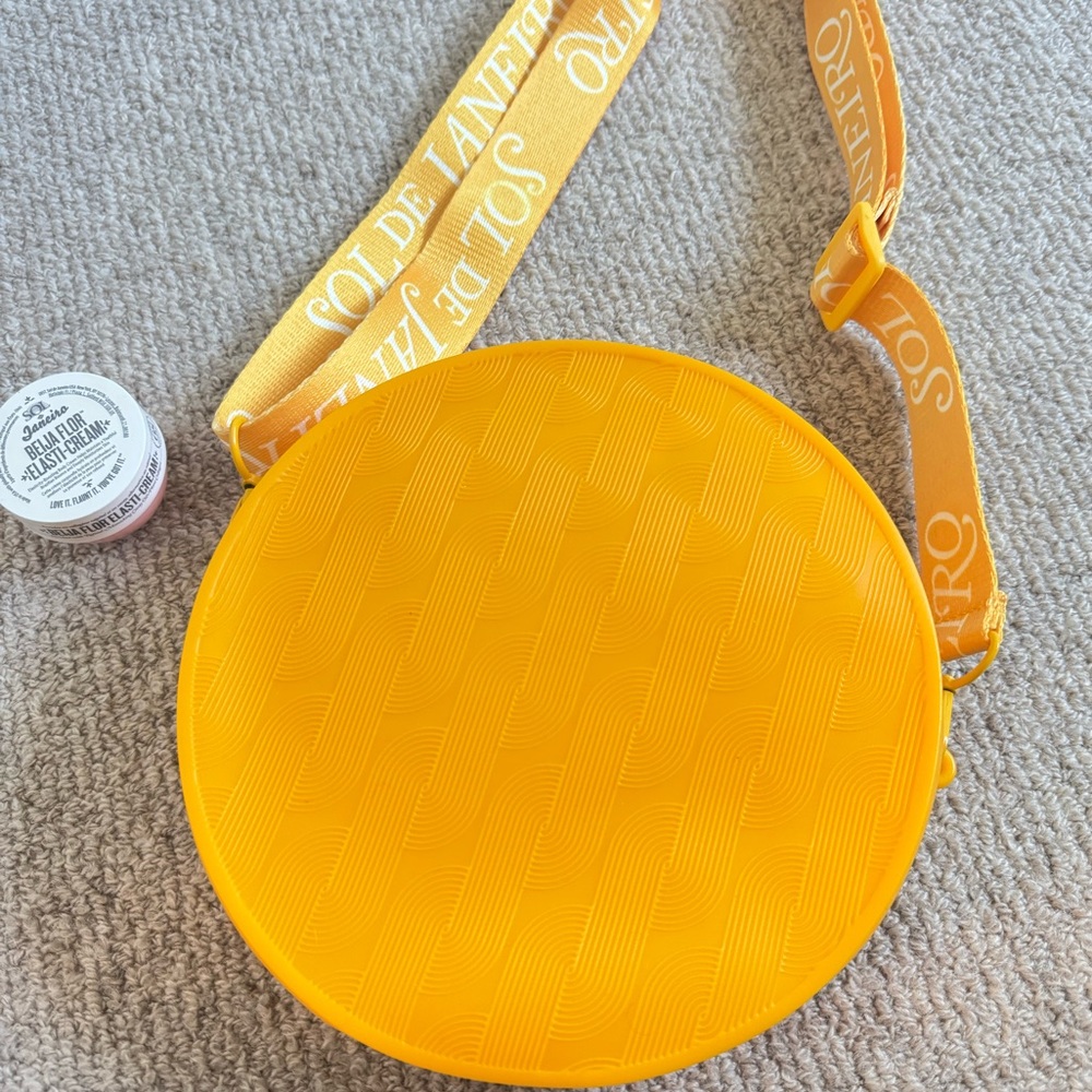 Sol de Janeiro yellow round Crossbody Bag BRAND NEW with BEIJA FLOR ELASTI-CREAM